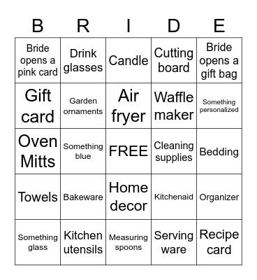 Melissa's Bridal Shower Bingo Card