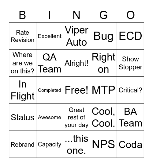 Auto Scrum Meeting Bingo Card