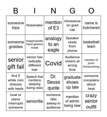 Commencement 2023 Bingo Card