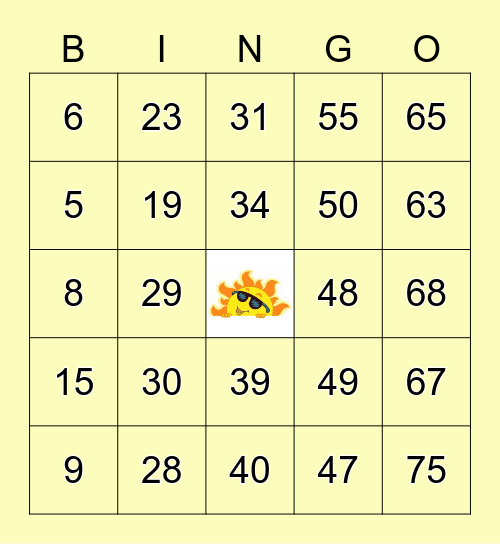 Summer Fun Bingo Card