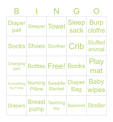 Baby Shower Bingo Card