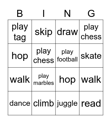 Free time activities Bingo Card