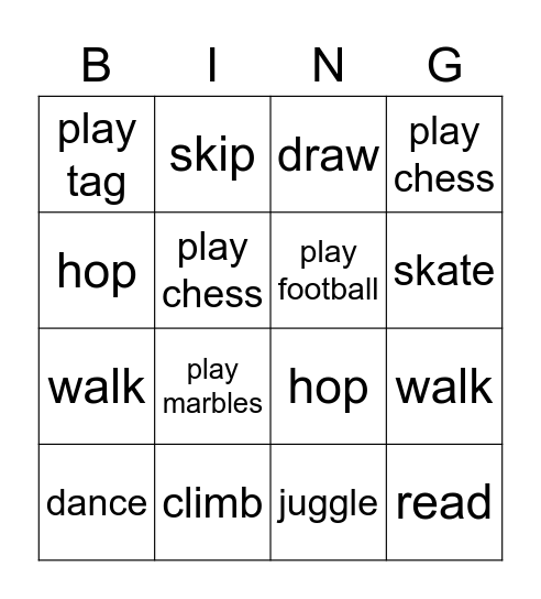 Free time activities Bingo Card