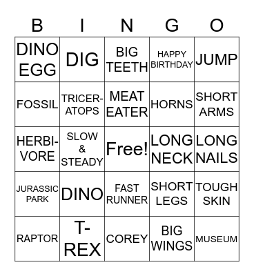 Corey's Birthday!! Bingo Card