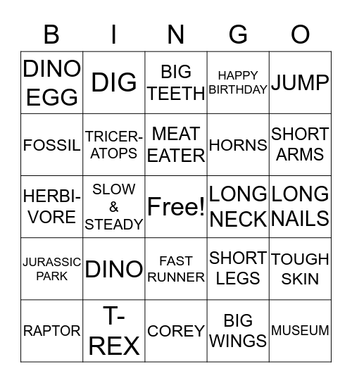 Corey's Birthday!! Bingo Card