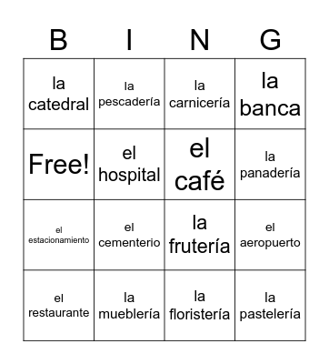 Lugares del pueblo Bingo Card