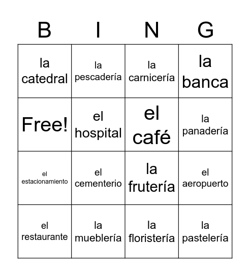 Lugares del pueblo Bingo Card