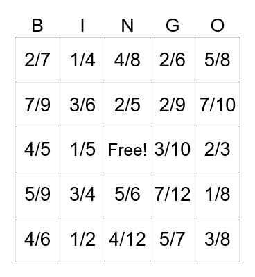 Equivalent Fraction Bingo Card