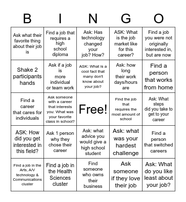 Career Fair Bingo Card