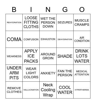 HEAT STROKE / HEAT EXHAUSTION Bingo Card