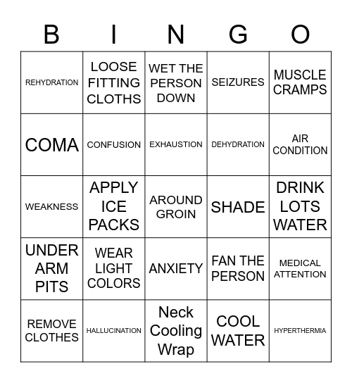 HEAT STROKE / HEAT EXHAUSTION Bingo Card