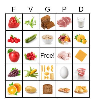 Food Group Bingo Card