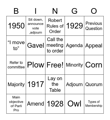FFA/Parli Pro Bingo Card