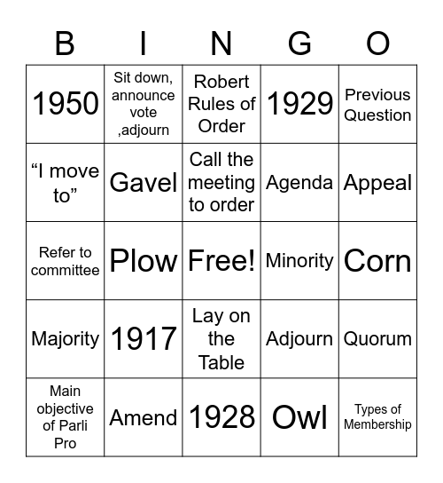 FFA/Parli Pro Bingo Card