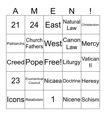 The Growth of Christendom Bingo Card
