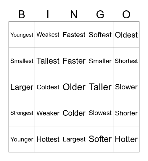 Comparatives & Superlatives Bingo Card