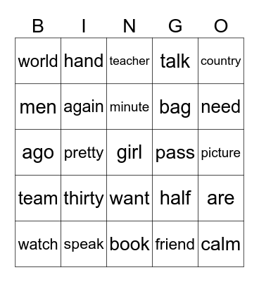 Sounds Bingo Card