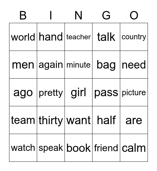 Sounds Bingo Card