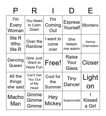 Pride Music Bingo Card