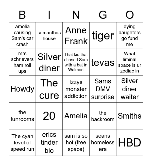 Bloxy Bingo! Amelia's 20th Birthday Bingo Bash Bingo Card