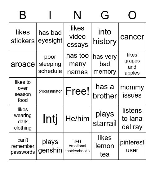 How similar are you to Sunny? Bingo Card