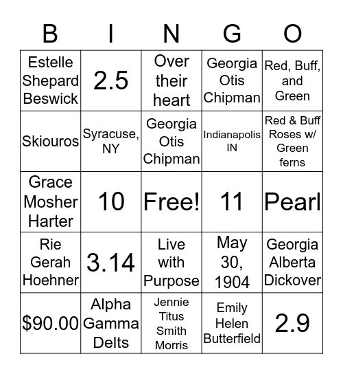 Alpha Gamma Delta Bingo Card