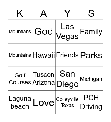 KAYGO - Bingo  Bingo Card