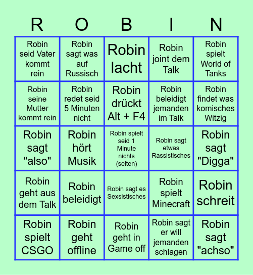 Robin Bingo Card
