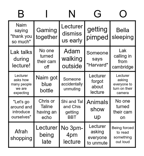 Weds Bingo <3 Bingo Card