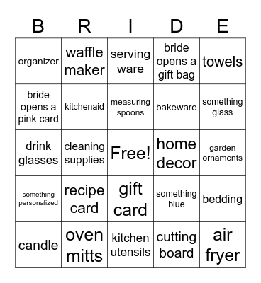Bridal Shower Bingo Card