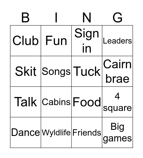 WL Bingo Card