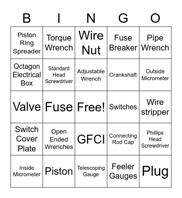Tool Bingo Card