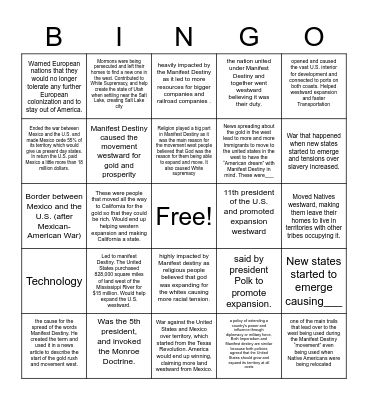 Manifest Destiny Bingo Card