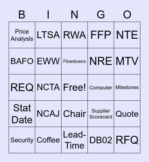 Supply Chain BINGO! Round 1 Bingo Card