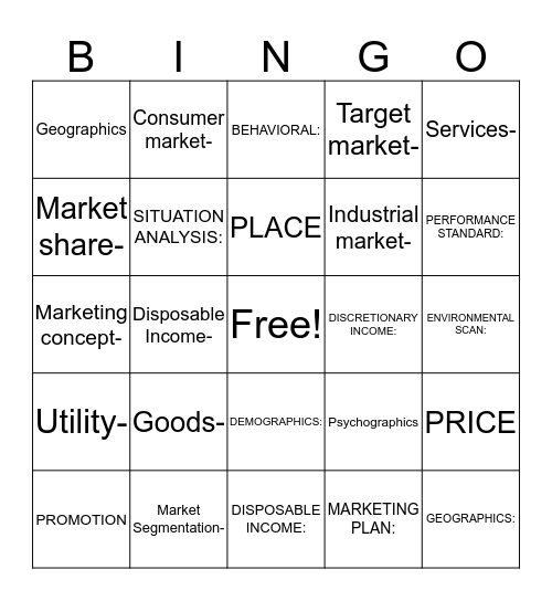 Market Segmentation  Bingo Card
