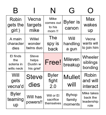 Stranger things s5 bingo Card