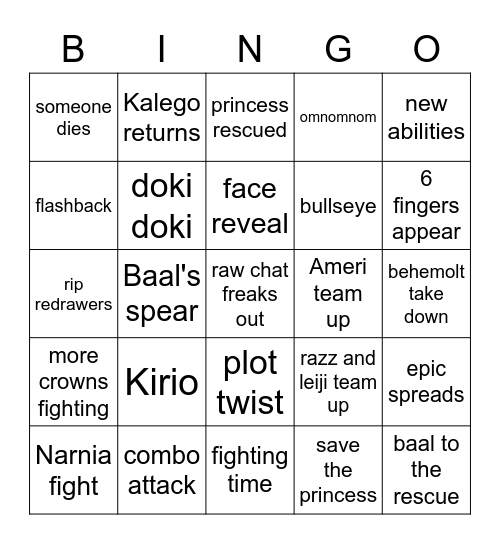 holding out for a hero Bingo Card