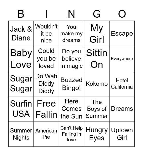 Summer Hits List 1 Bingo Card