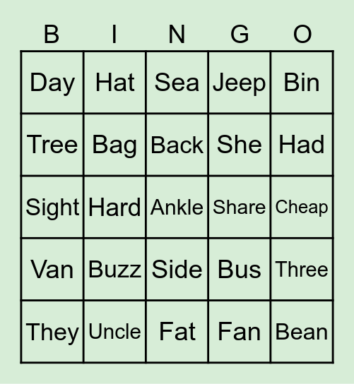 Pronunciation Bingo Card