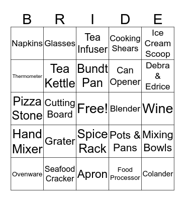 Kitchen Gear Bingo Card