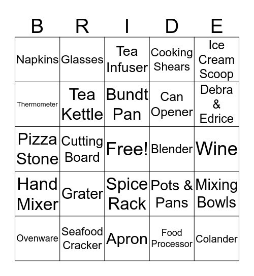 Kitchen Gear Bingo Card