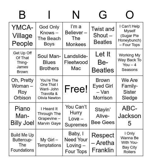 Groovy Playlist Bingo Card