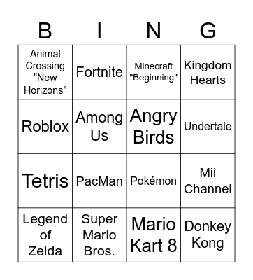 Video Game Music Bingo Card