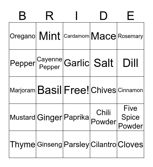 Spices Bingo Card