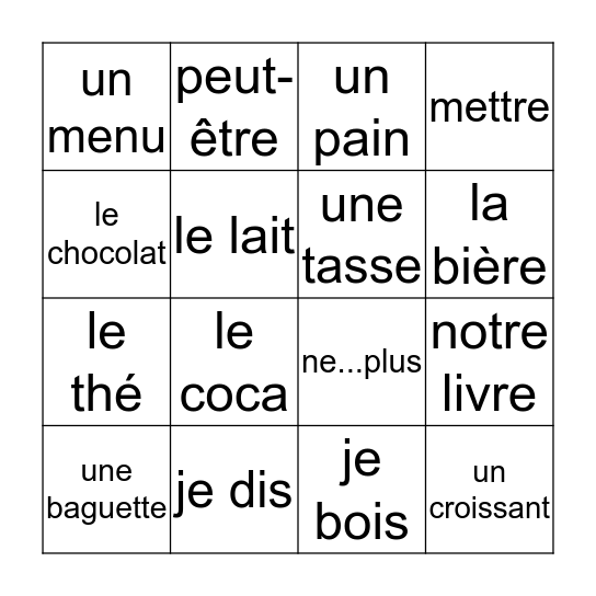 Deux croissants Bingo Card