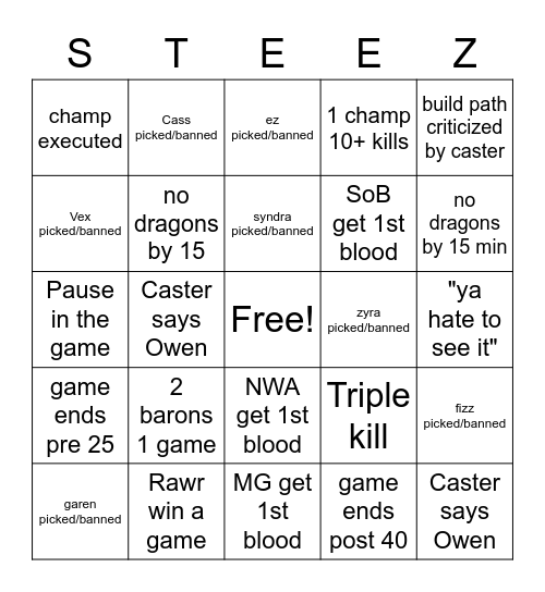 LTS Bingo Card