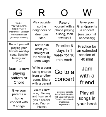GROW Bingo Card
