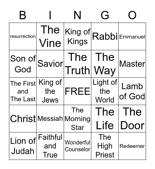 Names of Jesus Bingo Card