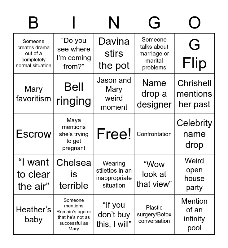 Selling Sunset 1.0 Bingo Card