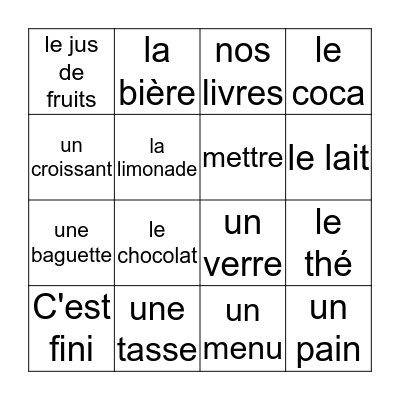 Deux croissants Bingo Card